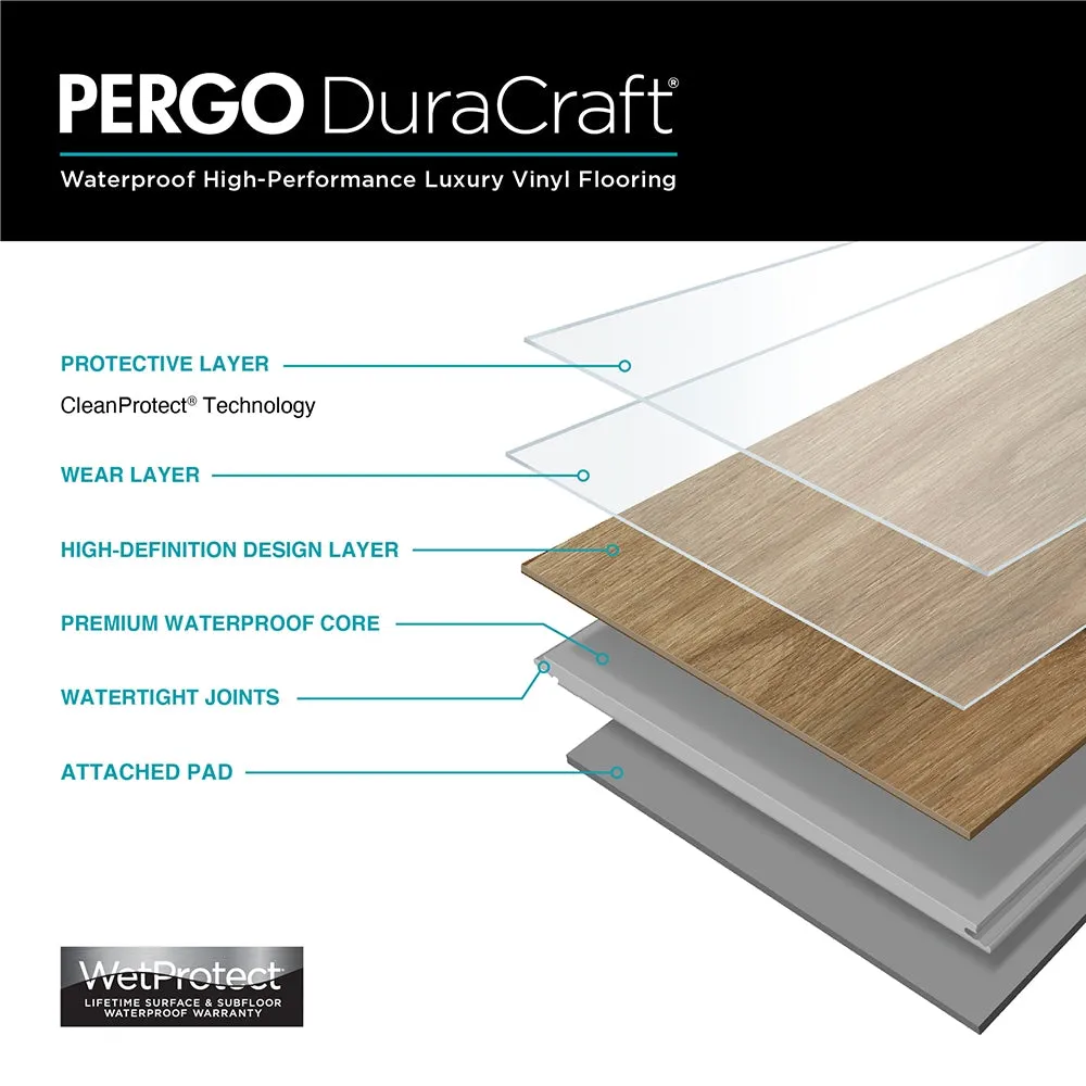 Pergo DuraCraft Waterproof Wood Look Luxury Vinyl Plank - Paris Oak