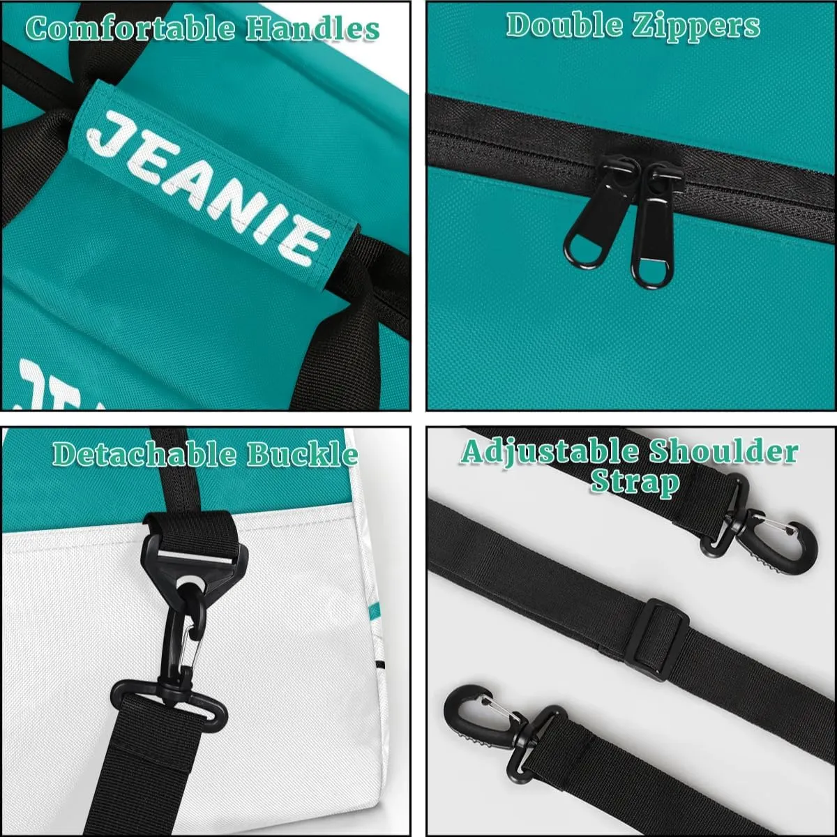 Personalize Cheer Bags for Girls Kids Cheerleaders with Custom Name Dancing Sport Gym Perform Training Duffel Bags for Overnight Weekender Travel Blue-Green White 3