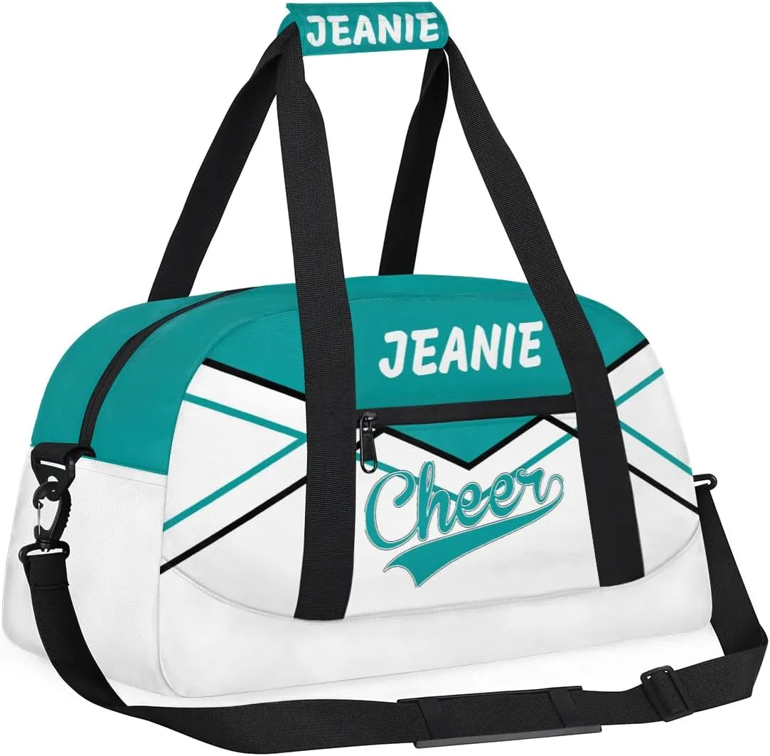Personalize Cheer Bags for Girls Kids Cheerleaders with Custom Name Dancing Sport Gym Perform Training Duffel Bags for Overnight Weekender Travel Blue-Green White 3