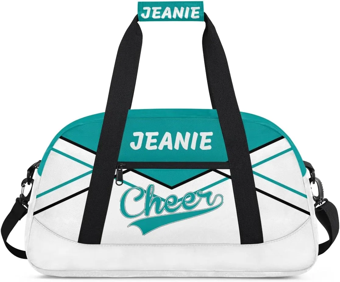 Personalize Cheer Bags for Girls Kids Cheerleaders with Custom Name Dancing Sport Gym Perform Training Duffel Bags for Overnight Weekender Travel Blue-Green White 3