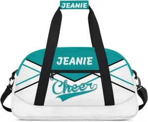 Personalize Cheer Bags for Girls Kids Cheerleaders with Custom Name Dancing Sport Gym Perform Training Duffel Bags for Overnight Weekender Travel Blue-Green White 3