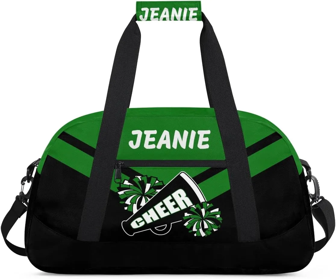 Personalize Cheer Bags for Girls Kids Cheerleaders with Custom Name Dancing Sport Gym Perform Training Duffel Bags for Overnight Weekender Travel Green Black 5