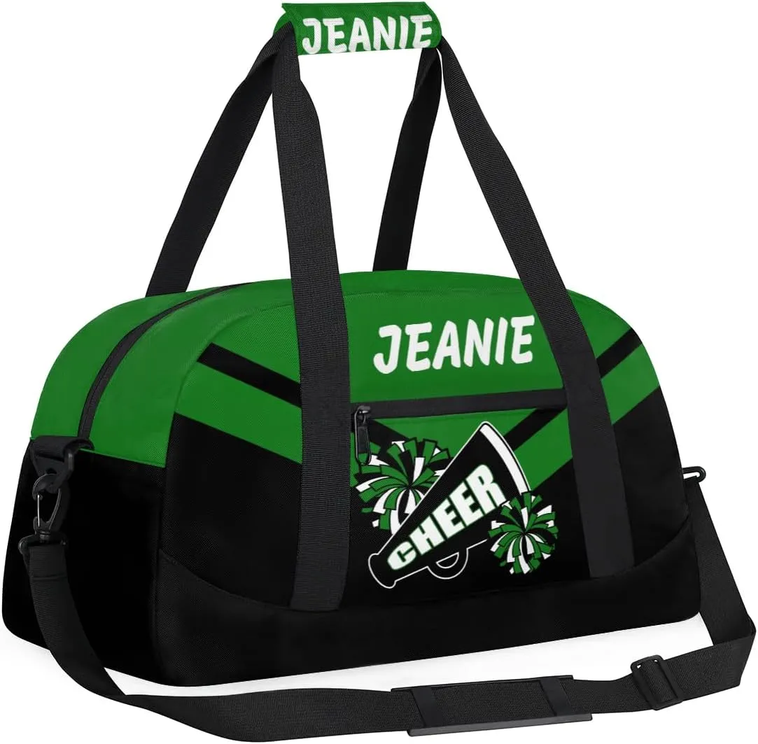 Personalize Cheer Bags for Girls Kids Cheerleaders with Custom Name Dancing Sport Gym Perform Training Duffel Bags for Overnight Weekender Travel Green Black 5