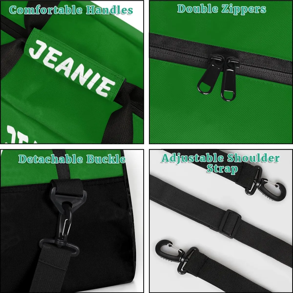 Personalize Cheer Bags for Girls Kids Cheerleaders with Custom Name Dancing Sport Gym Perform Training Duffel Bags for Overnight Weekender Travel Green Black 5