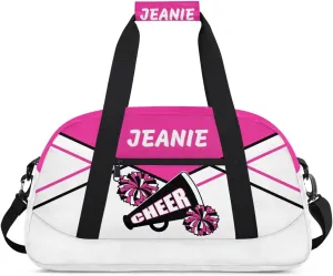 Personalize Cheer Bags for Girls Kids Cheerleaders with Custom Name Dancing Sport Gym Perform Training Duffel Bags for Overnight Weekender Travel Pink White 1
