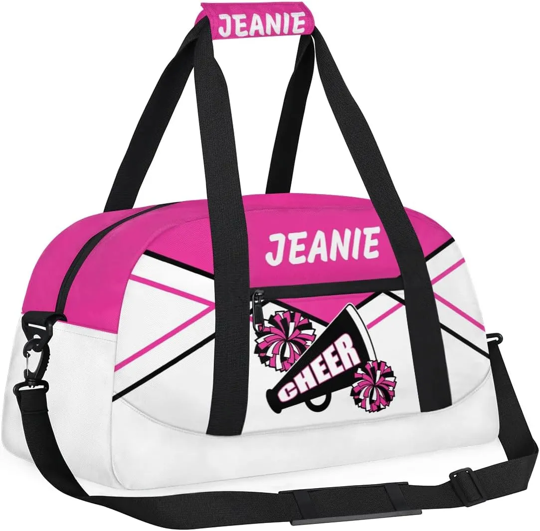 Personalize Cheer Bags for Girls Kids Cheerleaders with Custom Name Dancing Sport Gym Perform Training Duffel Bags for Overnight Weekender Travel Pink White 1