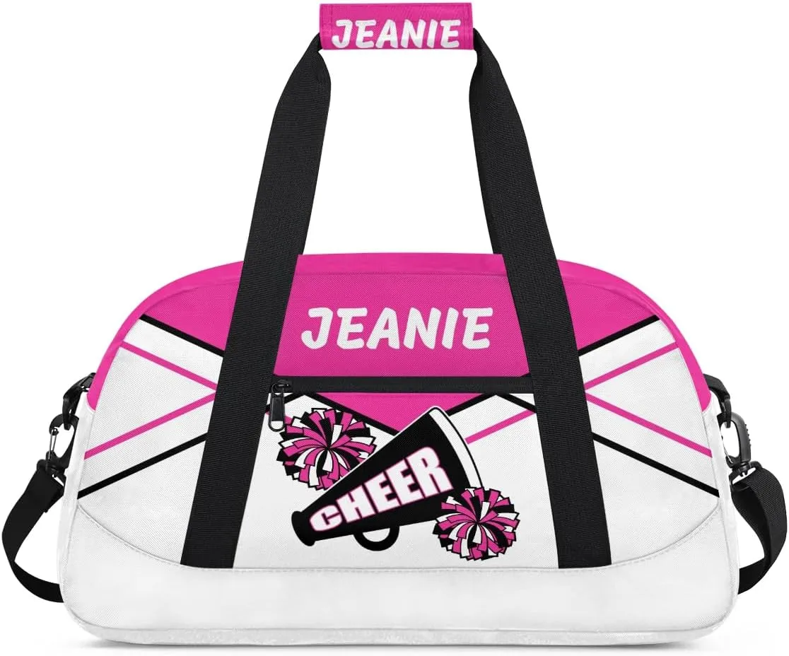 Personalize Cheer Bags for Girls Kids Cheerleaders with Custom Name Dancing Sport Gym Perform Training Duffel Bags for Overnight Weekender Travel Pink White 1