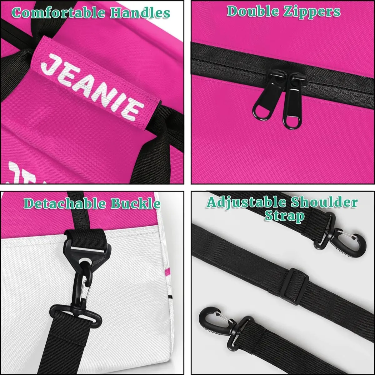 Personalize Cheer Bags for Girls Kids Cheerleaders with Custom Name Dancing Sport Gym Perform Training Duffel Bags for Overnight Weekender Travel Pink White 1