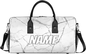Personalized Abstract Marble Travel Duffel Bag with Name, Custom Gym Sport Bag Stone Surface Carry On Weekend Overnight Duffel Bag for Men Women
