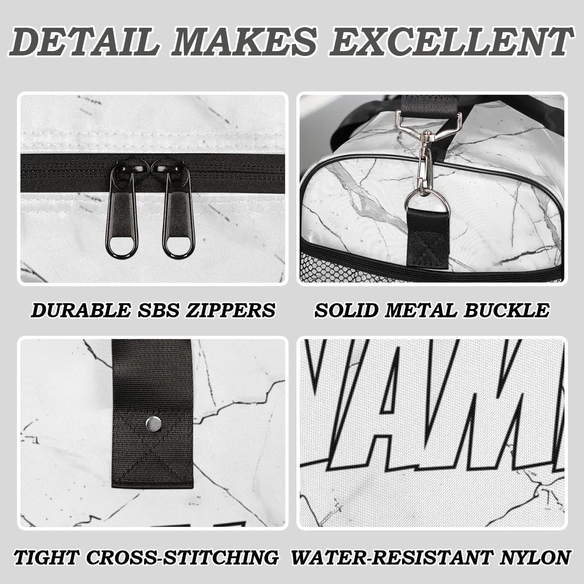 Personalized Abstract Marble Travel Duffel Bag with Name, Custom Gym Sport Bag Stone Surface Carry On Weekend Overnight Duffel Bag for Men Women