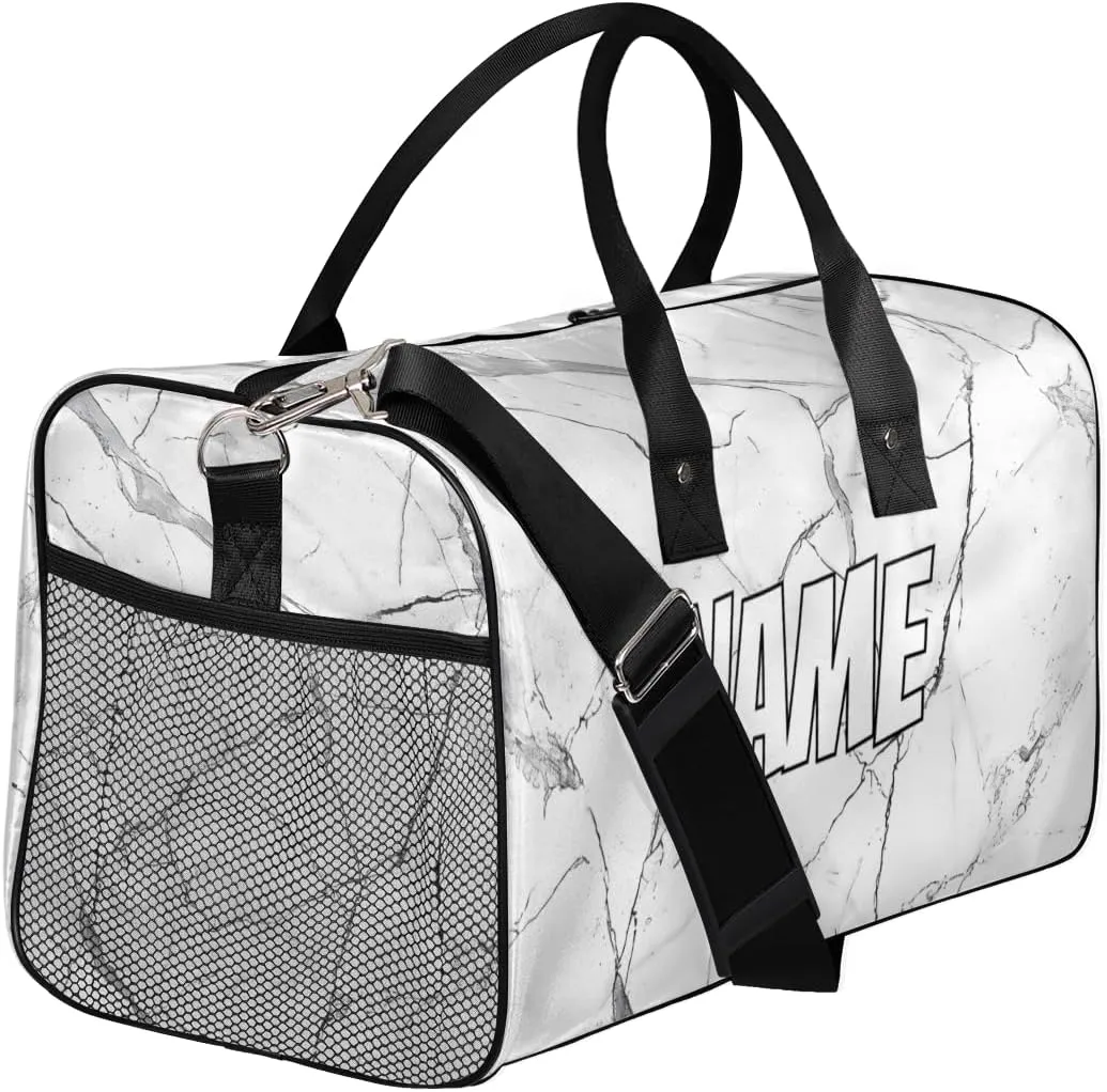 Personalized Abstract Marble Travel Duffel Bag with Name, Custom Gym Sport Bag Stone Surface Carry On Weekend Overnight Duffel Bag for Men Women