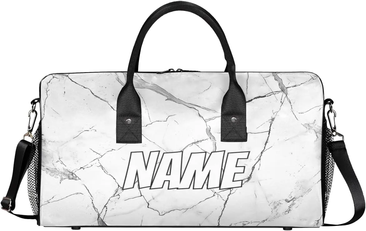 Personalized Abstract Marble Travel Duffel Bag with Name, Custom Gym Sport Bag Stone Surface Carry On Weekend Overnight Duffel Bag for Men Women
