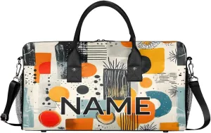 Personalized Abstract Modern Travel Duffel Bag with Name, Custom Gym Sport Bag Art Geometric Carry On Weekend Overnight Duffel Bag for Men Women