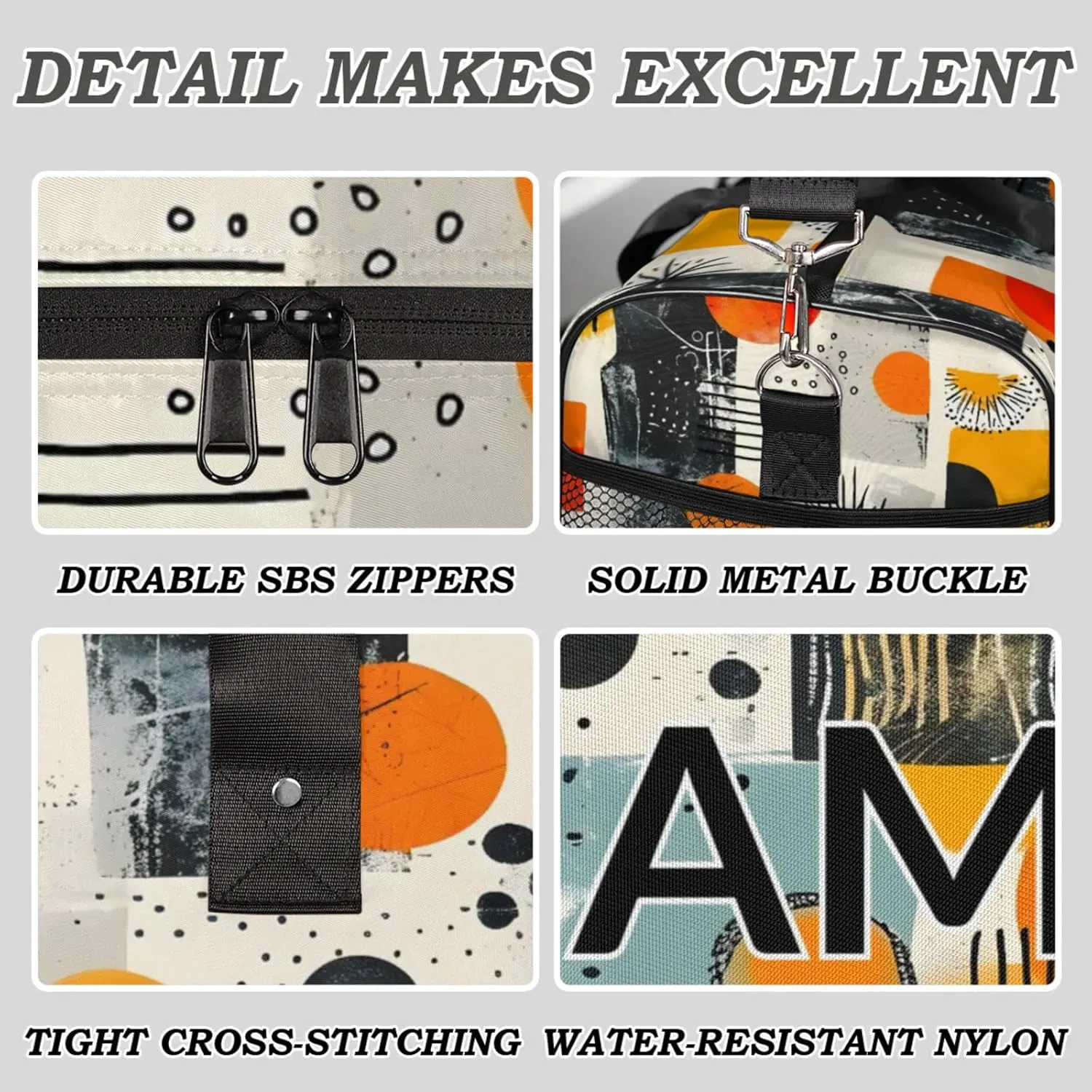 Personalized Abstract Modern Travel Duffel Bag with Name, Custom Gym Sport Bag Art Geometric Carry On Weekend Overnight Duffel Bag for Men Women