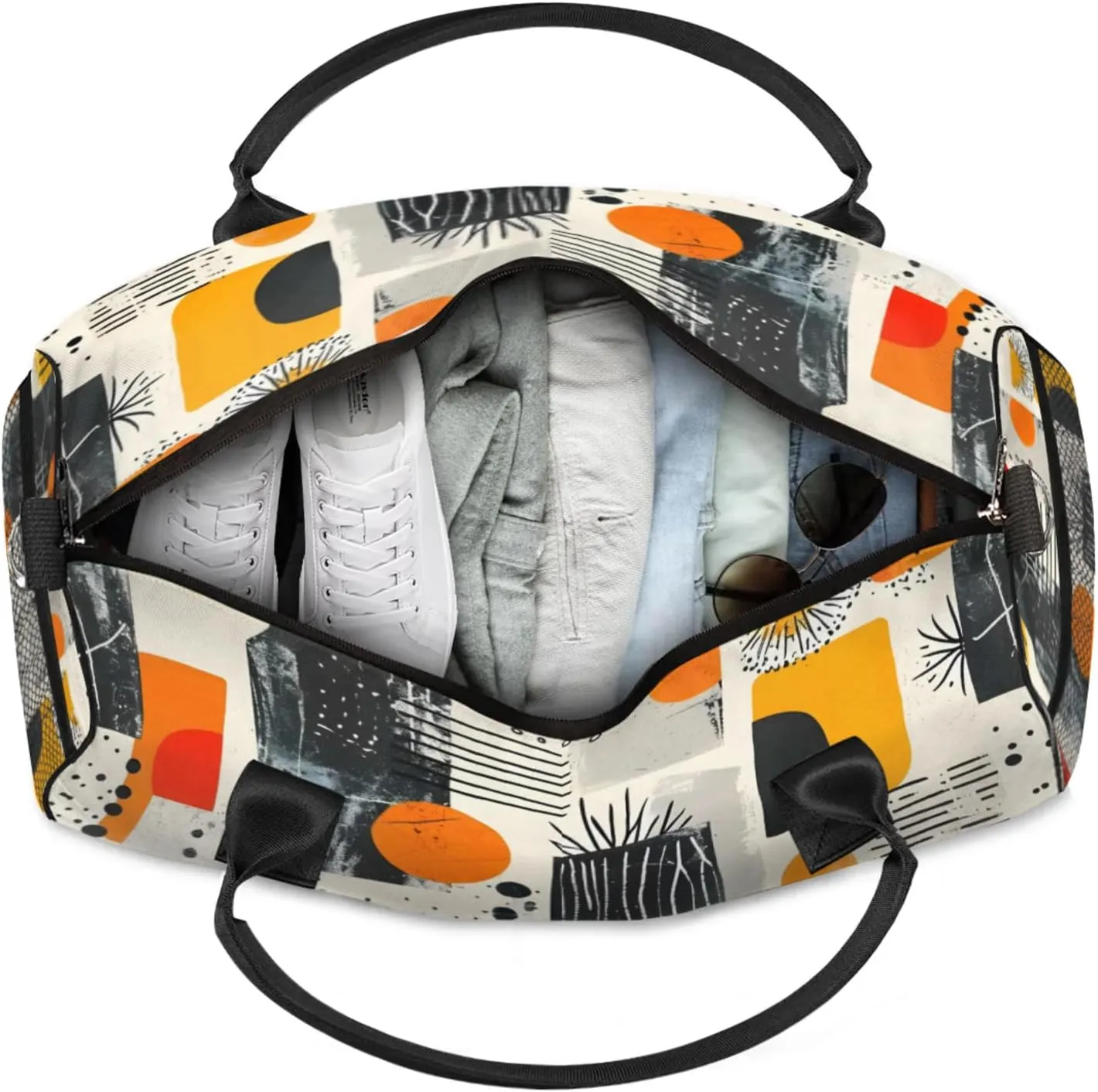 Personalized Abstract Modern Travel Duffel Bag with Name, Custom Gym Sport Bag Art Geometric Carry On Weekend Overnight Duffel Bag for Men Women