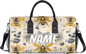 Personalized Animal Bees Travel Duffel Bag with Name, Custom Gym Sport Bag Sunflowers Floral Carry On Weekend Overnight Duffel Bag for Men Women