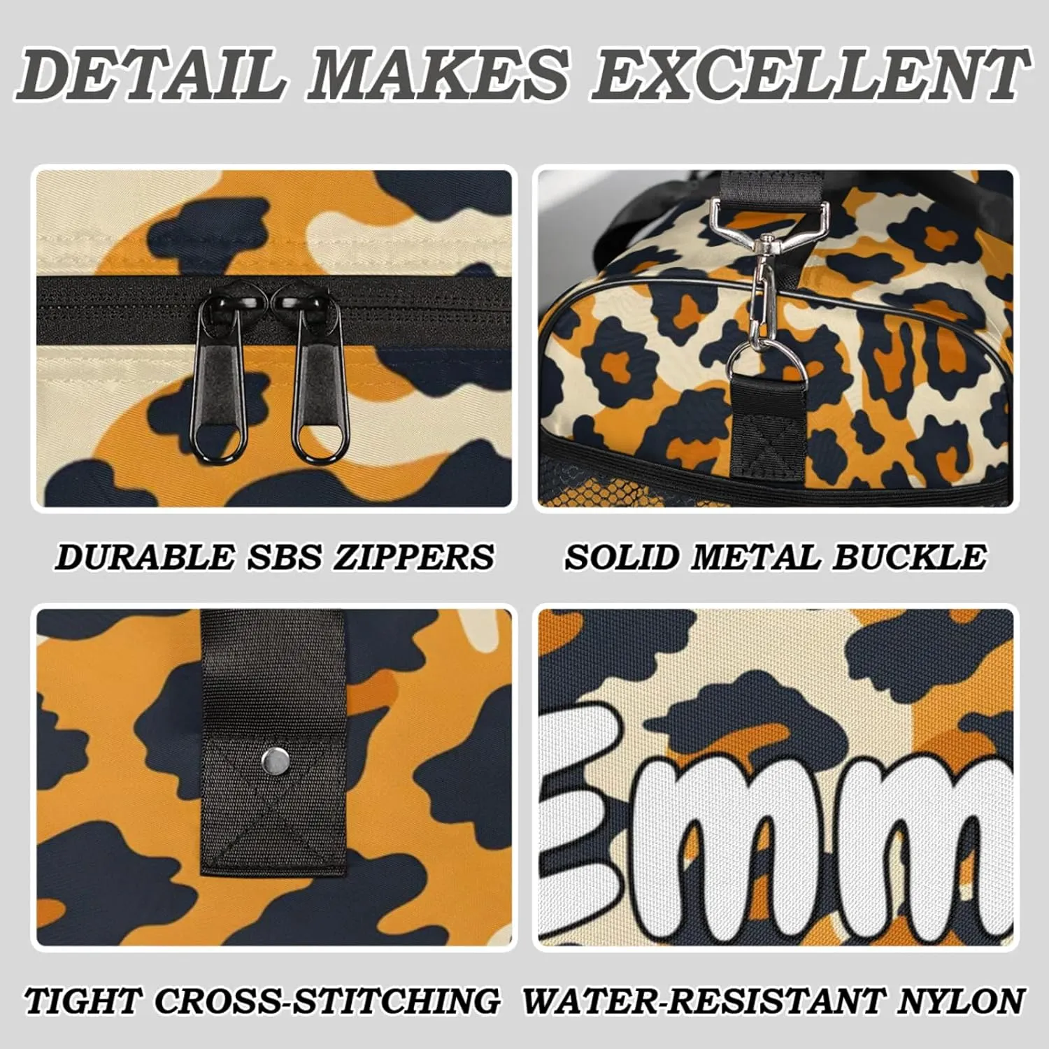 Personalized Animal Leopard Travel Duffel Bag with Name, Custom Gym Sport Bag Leopard Pattern Carry On Weekend Overnight Duffel Bag for Men Women