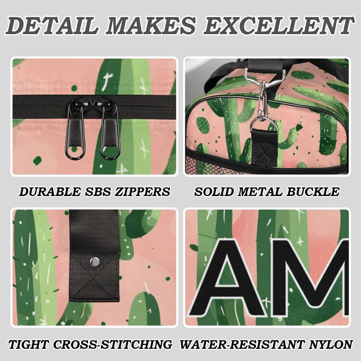 Personalized Cactus Travel Duffel Bag with Name, Custom Gym Sport Bag Tropical Desert Southwest Plant Carry On Weekend Overnight Duffel Bag for Men Women