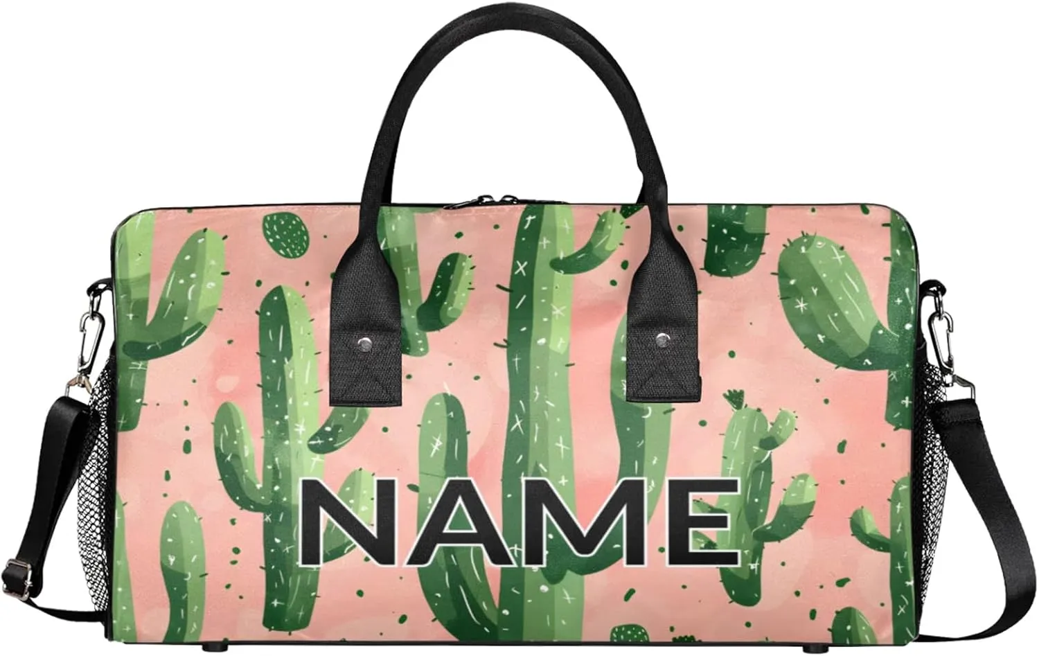 Personalized Cactus Travel Duffel Bag with Name, Custom Gym Sport Bag Tropical Desert Southwest Plant Carry On Weekend Overnight Duffel Bag for Men Women