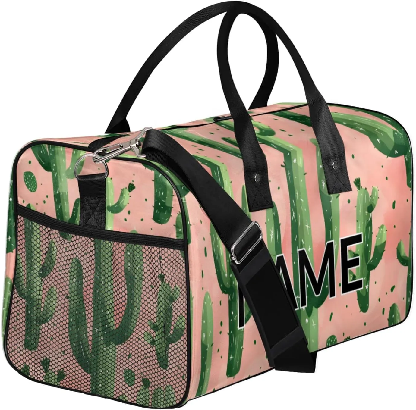 Personalized Cactus Travel Duffel Bag with Name, Custom Gym Sport Bag Tropical Desert Southwest Plant Carry On Weekend Overnight Duffel Bag for Men Women