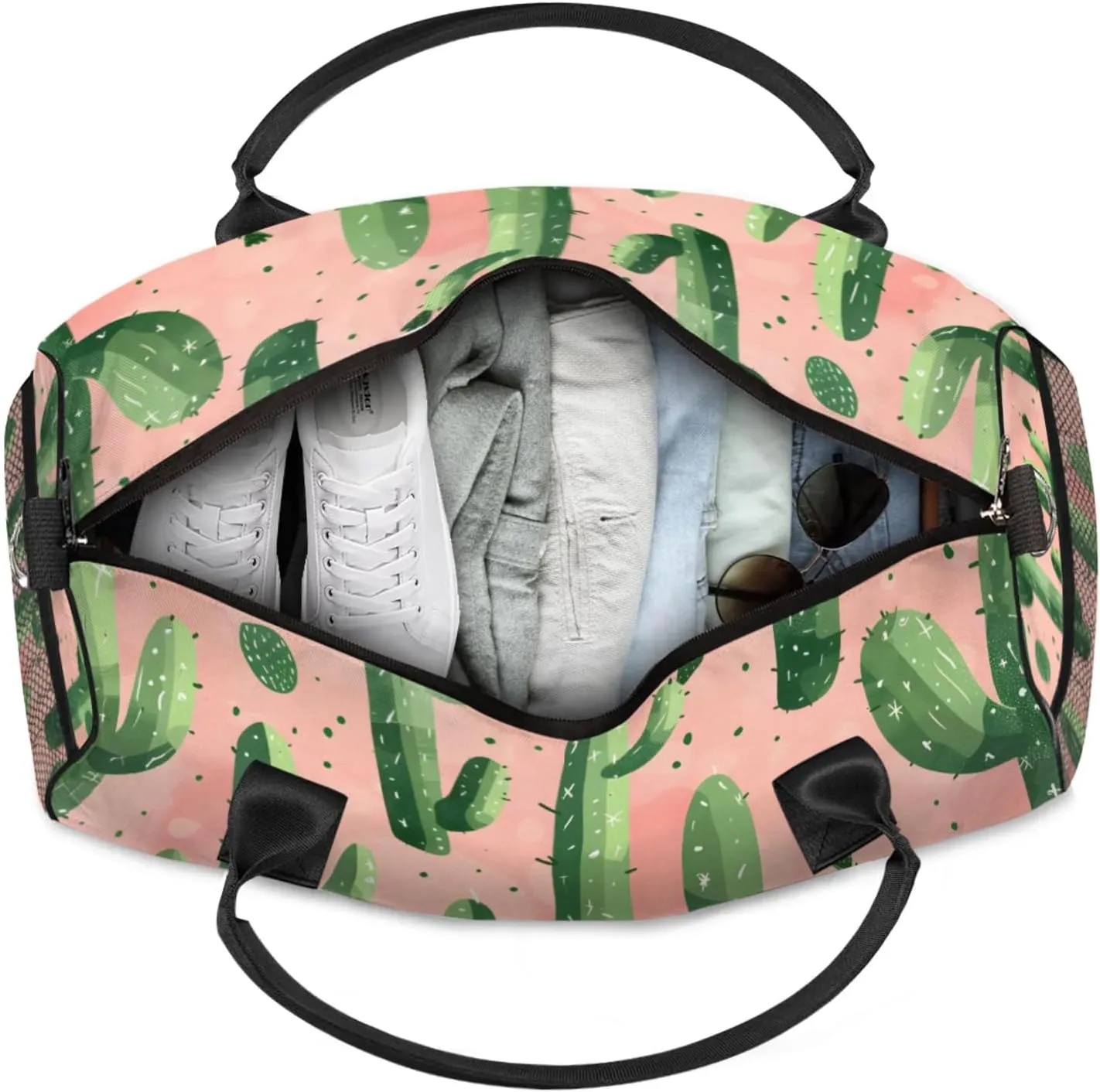 Personalized Cactus Travel Duffel Bag with Name, Custom Gym Sport Bag Tropical Desert Southwest Plant Carry On Weekend Overnight Duffel Bag for Men Women