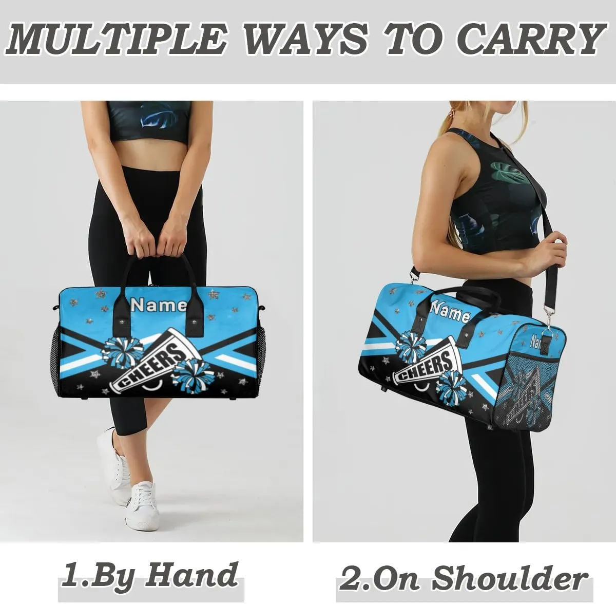 Personalized Cheer Bag Custom Cheerleader Bag with Name Customized Gym Bag Sport Travel Duffel Bag for Women, Blue Black