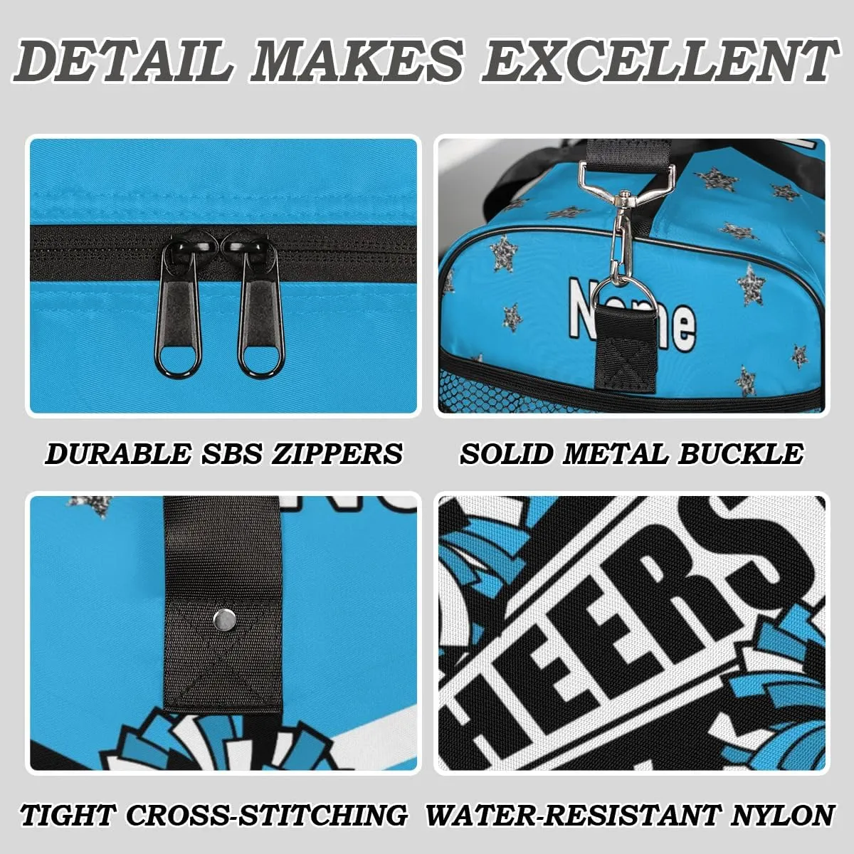 Personalized Cheer Bag Custom Cheerleader Bag with Name Customized Gym Bag Sport Travel Duffel Bag for Women, Blue Black