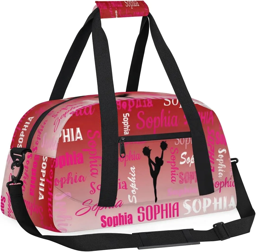 Personalized Cheer Bag Name Dance Bag Gymnastics Bags, Custom Cheerleader Sport Duffel Gym Bags Travel Overnight Weekender Bags, Deep Red Gradient