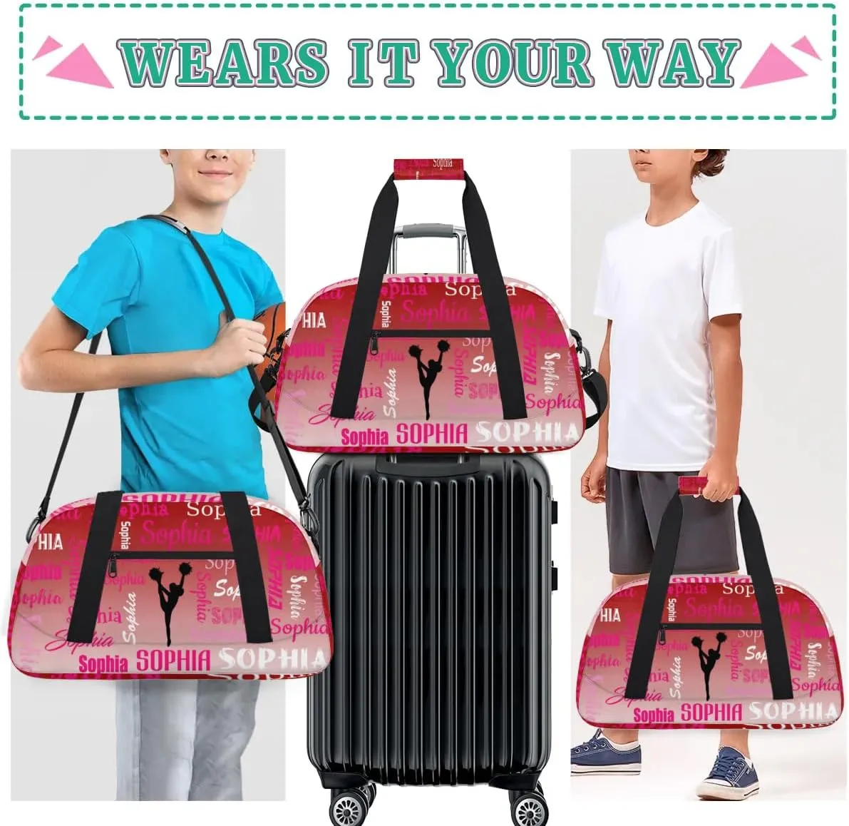 Personalized Cheer Bag Name Dance Bag Gymnastics Bags, Custom Cheerleader Sport Duffel Gym Bags Travel Overnight Weekender Bags, Deep Red Gradient