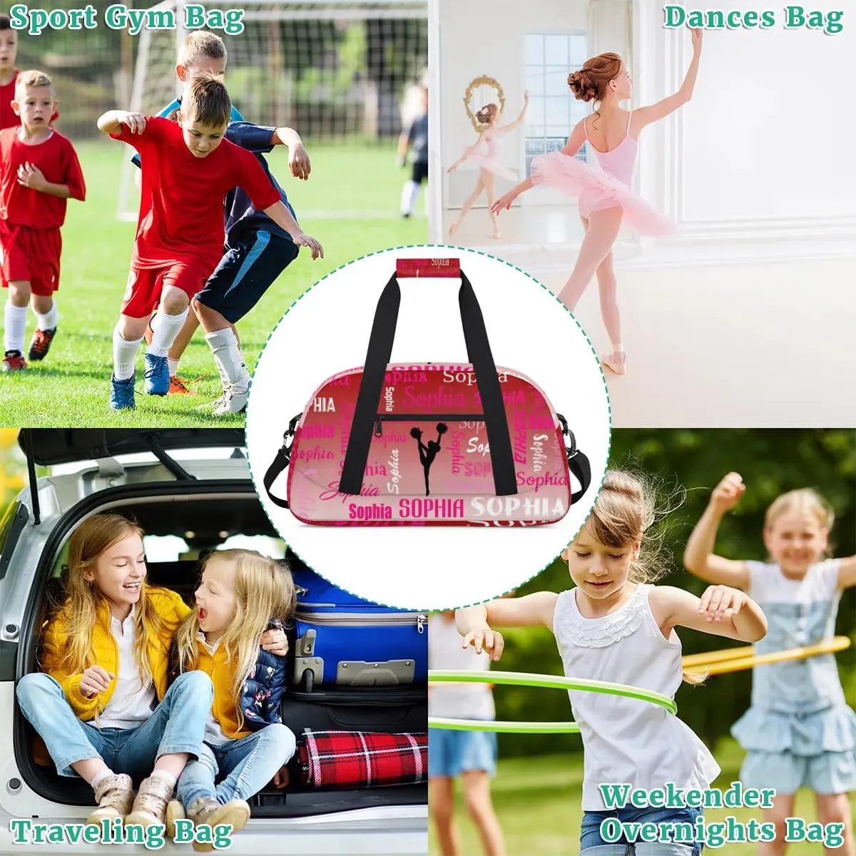 Personalized Cheer Bag Name Dance Bag Gymnastics Bags, Custom Cheerleader Sport Duffel Gym Bags Travel Overnight Weekender Bags, Deep Red Gradient