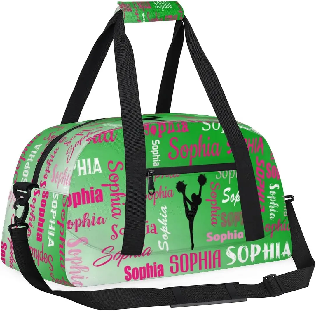 Personalized Cheer Bag Name Dance Bag Gymnastics Bags, Custom Cheerleader Sport Duffel Gym Bags Travel Overnight Weekender Bags, Grass Green Gradient