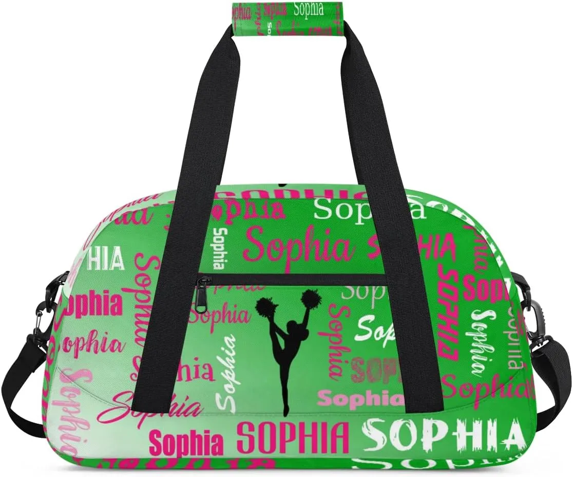 Personalized Cheer Bag Name Dance Bag Gymnastics Bags, Custom Cheerleader Sport Duffel Gym Bags Travel Overnight Weekender Bags, Grass Green Gradient