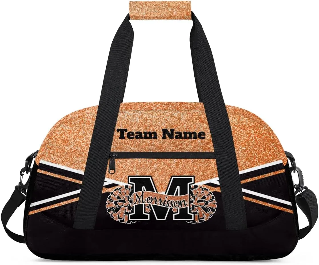 Personalized Cheerleader Bag Duffel Bag for Girls, Custom Cheer Bag Overnight Bags for Gymnastics Travel Weekender Orange