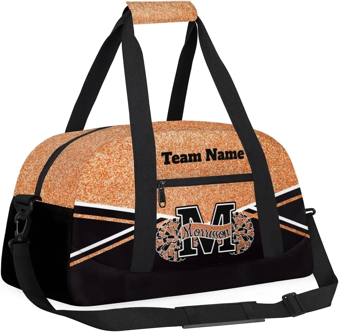 Personalized Cheerleader Bag Duffel Bag for Girls, Custom Cheer Bag Overnight Bags for Gymnastics Travel Weekender Orange