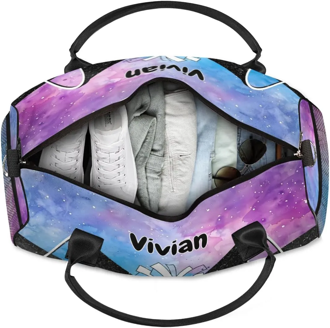 Personalized Cheerleader Cheer Bag Sport Duffel Bag with Name for Cheerleaders Customized Travel Overnight Weekender Bags, Blue Purple Glitter Bags