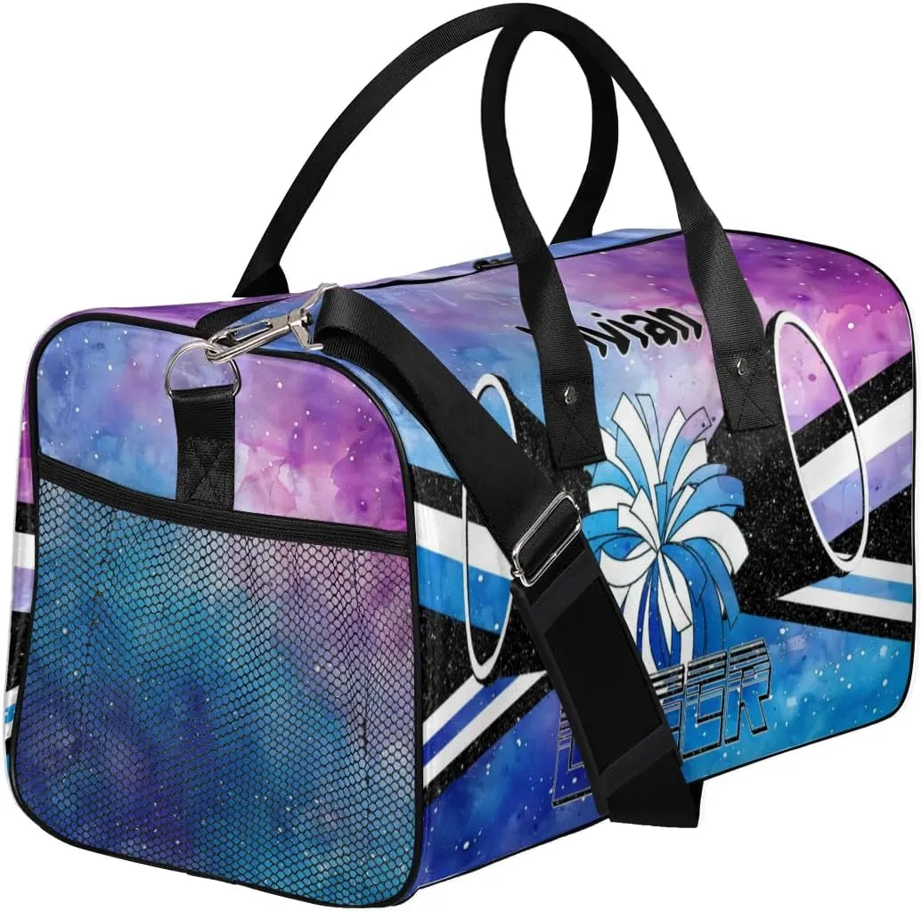 Personalized Cheerleader Cheer Bag Sport Duffel Bag with Name for Cheerleaders Customized Travel Overnight Weekender Bags, Blue Purple Glitter Bags