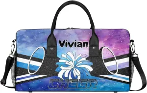 Personalized Cheerleader Cheer Bag Sport Duffel Bag with Name for Cheerleaders Customized Travel Overnight Weekender Bags, Blue Purple Glitter Bags