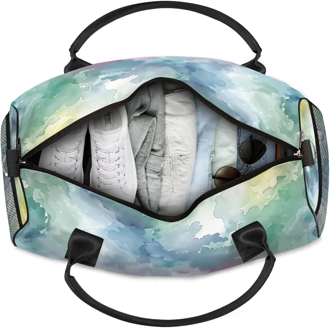 Personalized Colorful Fluid Travel Duffel Bag with Name, Custom Gym Sport Bag Abstract Art Carry On Weekend Overnight Duffel Bag for Men Women