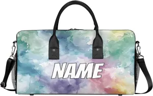 Personalized Colorful Fluid Travel Duffel Bag with Name, Custom Gym Sport Bag Abstract Art Carry On Weekend Overnight Duffel Bag for Men Women