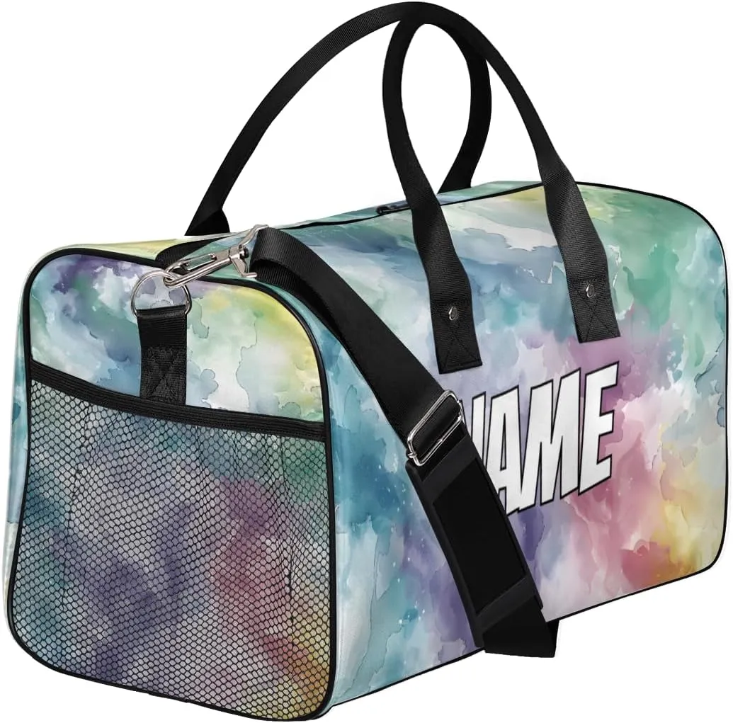 Personalized Colorful Fluid Travel Duffel Bag with Name, Custom Gym Sport Bag Abstract Art Carry On Weekend Overnight Duffel Bag for Men Women