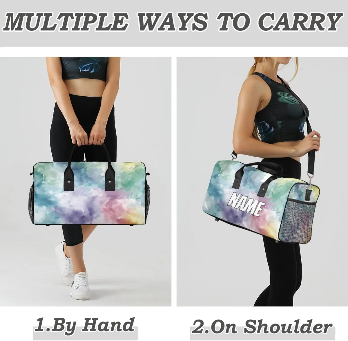 Personalized Colorful Fluid Travel Duffel Bag with Name, Custom Gym Sport Bag Abstract Art Carry On Weekend Overnight Duffel Bag for Men Women