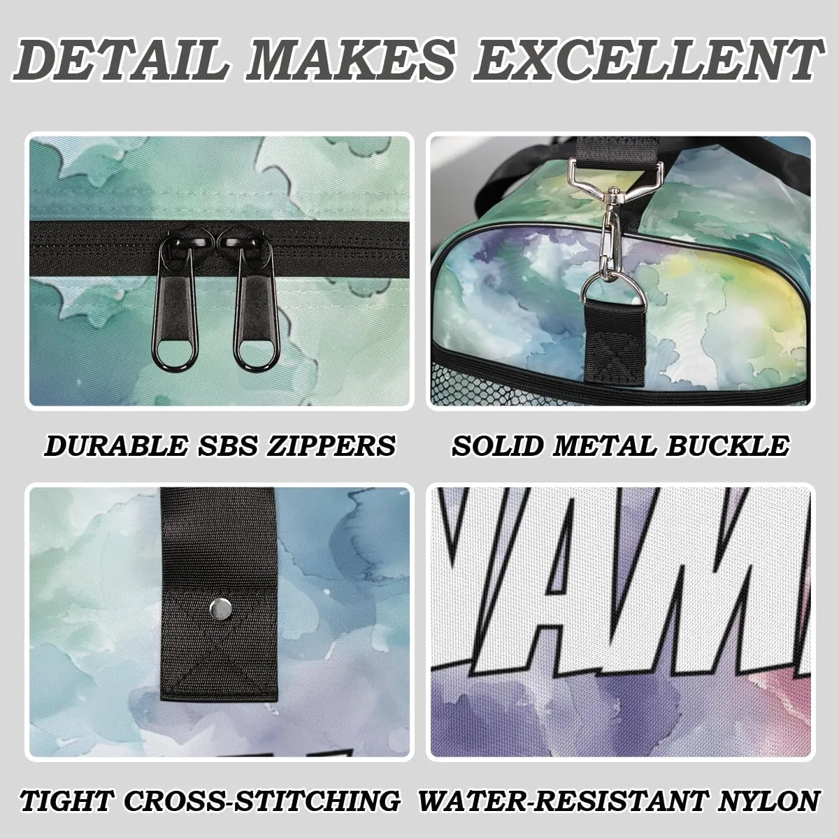 Personalized Colorful Fluid Travel Duffel Bag with Name, Custom Gym Sport Bag Abstract Art Carry On Weekend Overnight Duffel Bag for Men Women