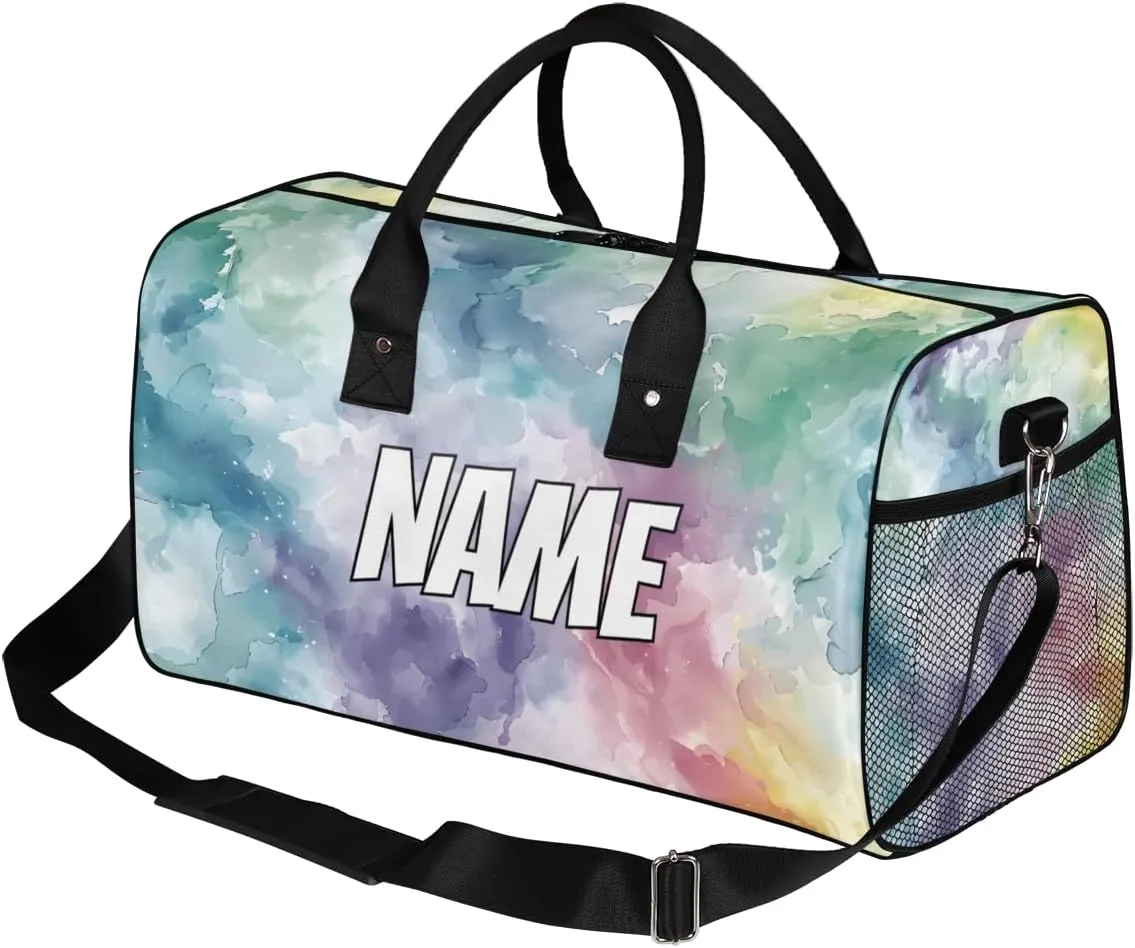 Personalized Colorful Fluid Travel Duffel Bag with Name, Custom Gym Sport Bag Abstract Art Carry On Weekend Overnight Duffel Bag for Men Women