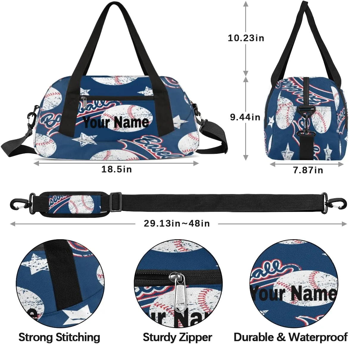 Personalized Creative Baseball Sport Duffel Bag Custom Name Kids Gym Bags Carry On Travel Bag Weekender Overnight Bag for Boys Girls Teens