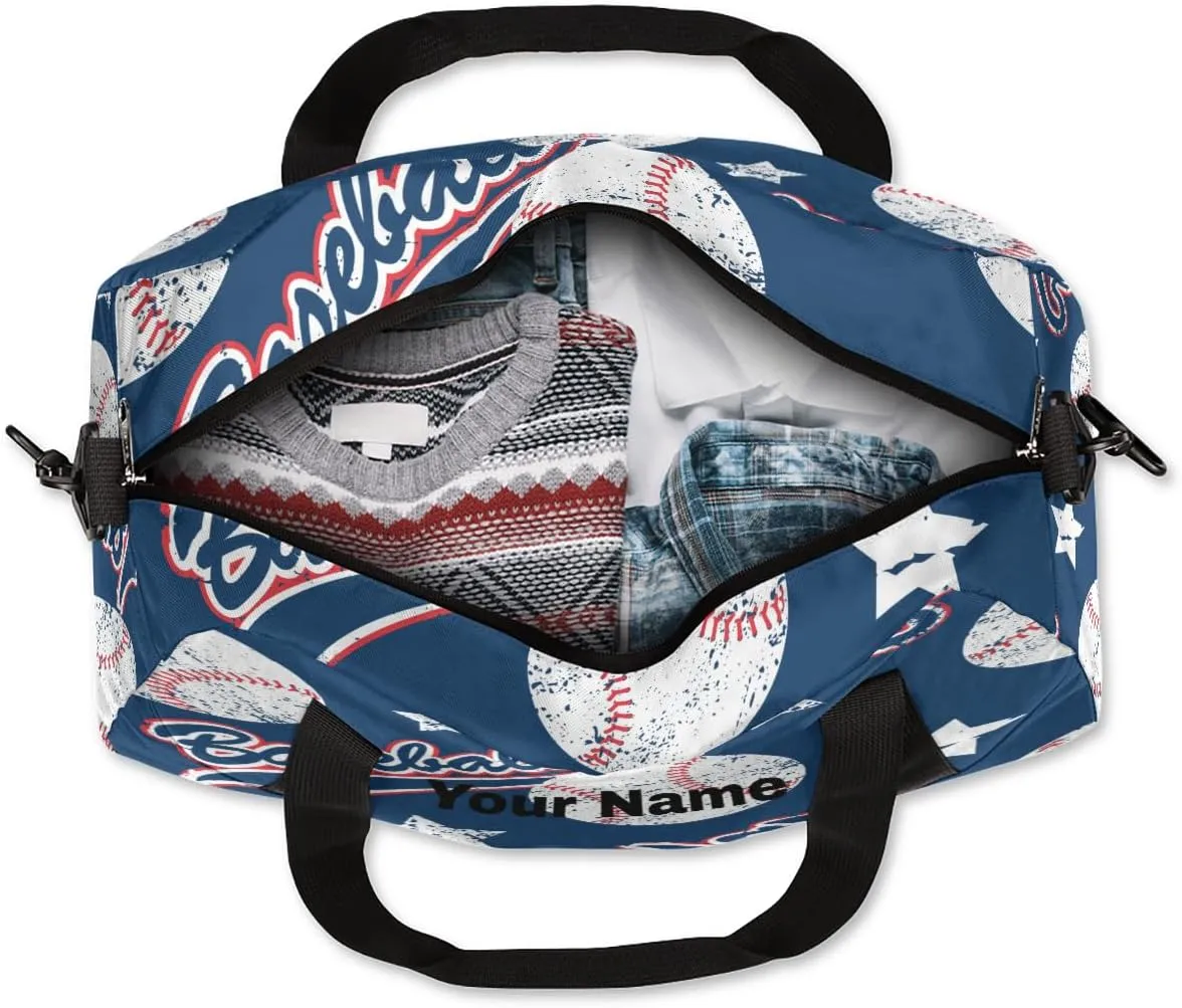 Personalized Creative Baseball Sport Duffel Bag Custom Name Kids Gym Bags Carry On Travel Bag Weekender Overnight Bag for Boys Girls Teens