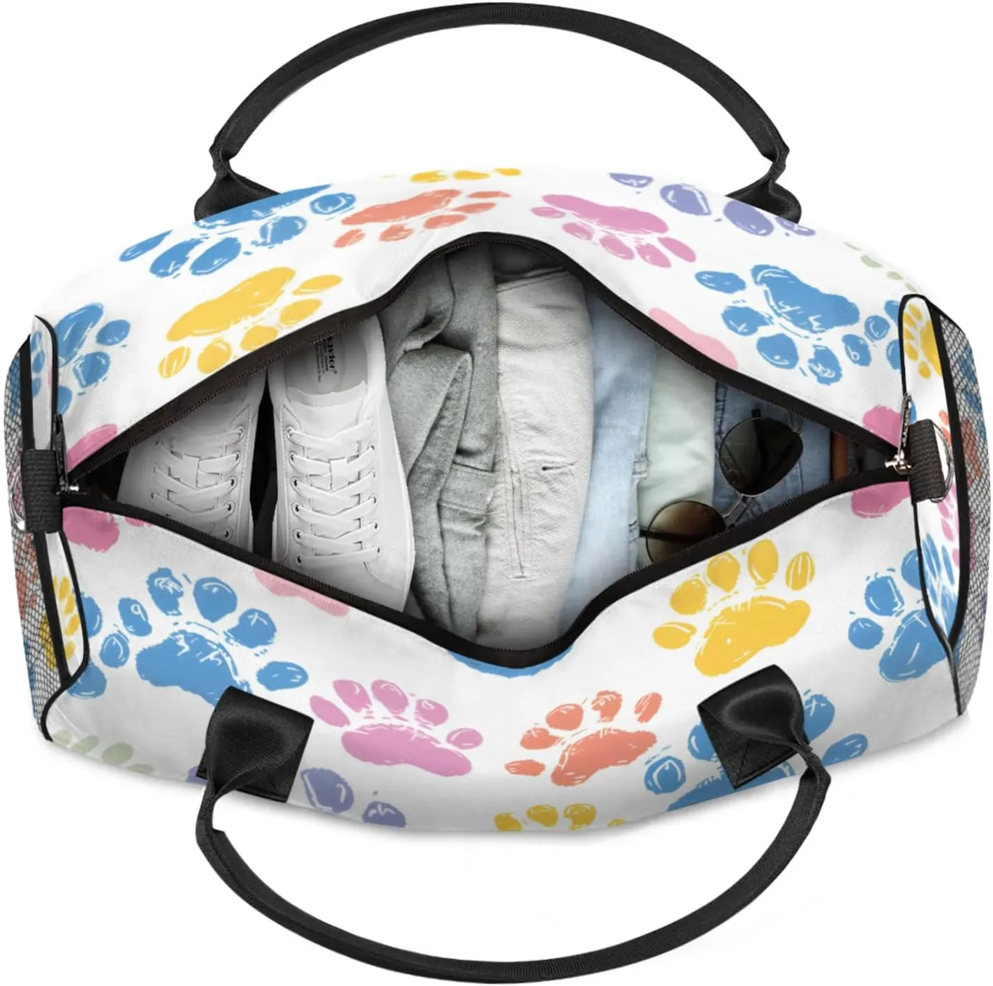 Personalized Cute Dog Paw Travel Duffel Bag with Name, Custom Gym Sport Bag Cat Paws Carry On Weekend Overnight Duffel Bag for Men Women