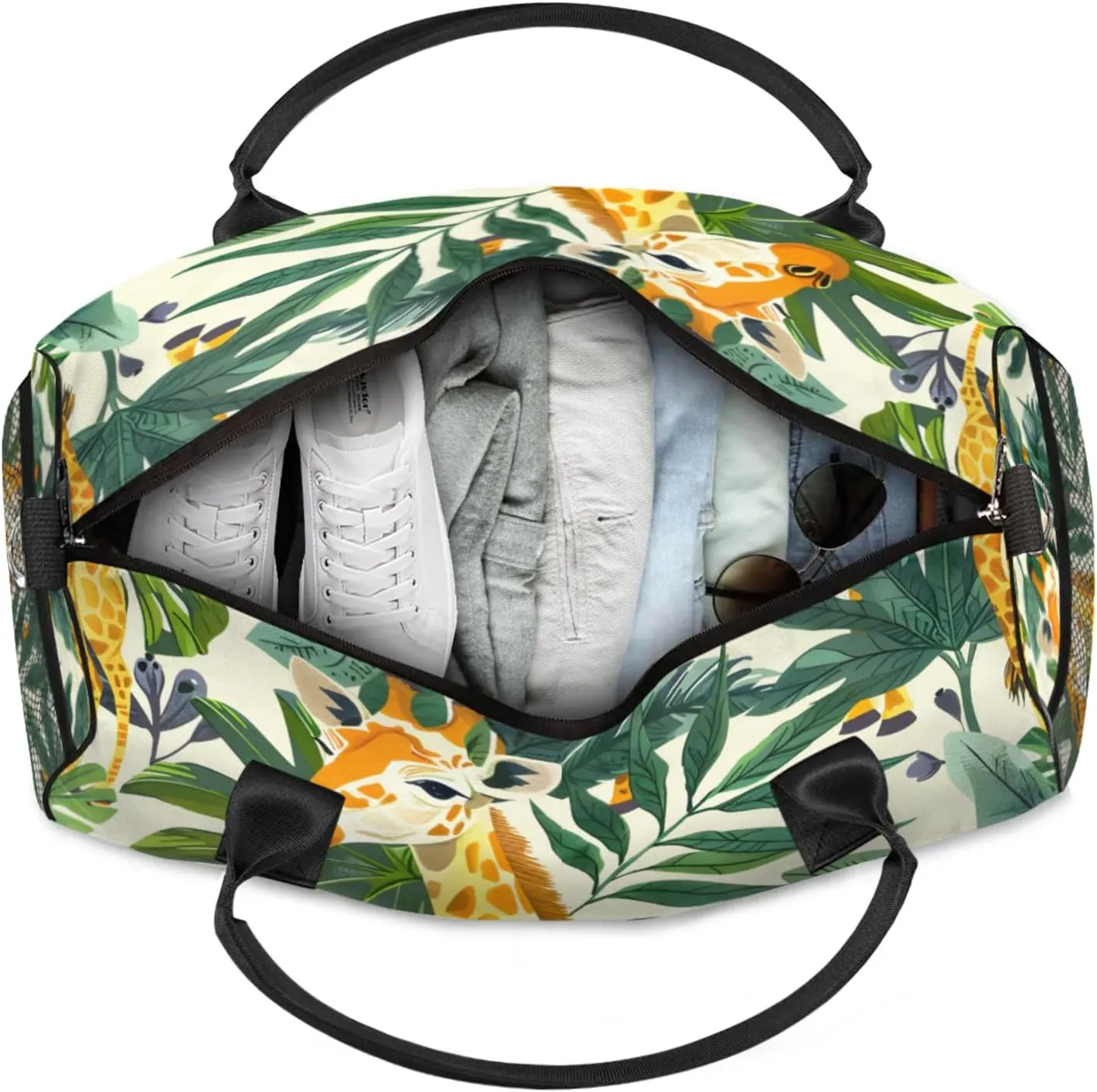 Personalized Funny Giraffe Travel Duffel Bag with Name, Custom Gym Sport Bag African Wild Animal Carry On Weekend Overnight Duffel Bag for Men Women
