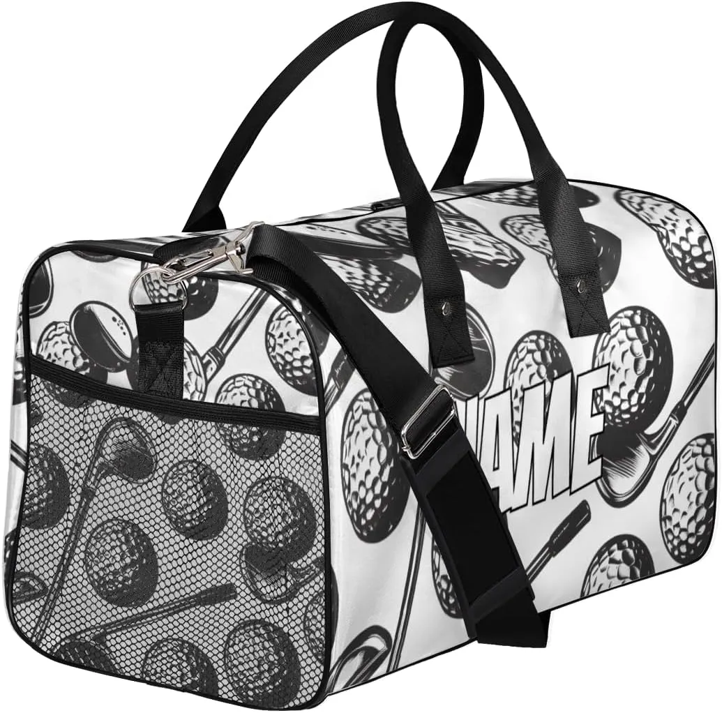 Personalized Golf Ball Travel Duffel Bag with Name, Custom Gym Sport Bag Watercolor Black Carry On Weekend Overnight Duffel Bag for Men Women