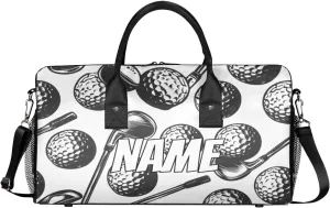 Personalized Golf Ball Travel Duffel Bag with Name, Custom Gym Sport Bag Watercolor Black Carry On Weekend Overnight Duffel Bag for Men Women