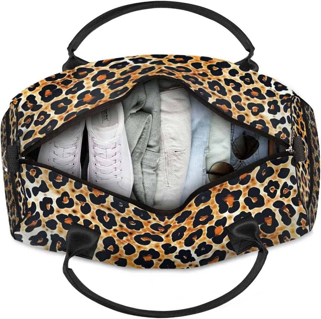 Personalized Leopard Print Travel Duffel Bag with Name, Custom Gym Sport Bag Powerful Cheetah Carry On Weekend Overnight Duffel Bag for Men Women